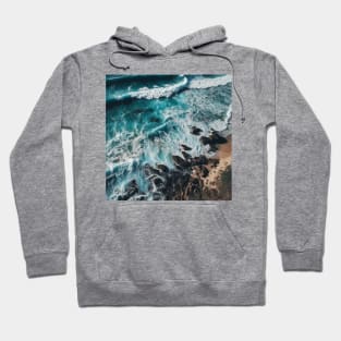 Rough sea waves white and sandy shore of the beach Hoodie